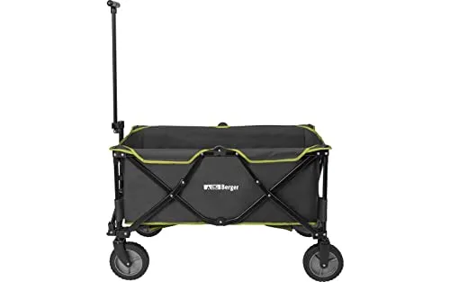BERGER stabil Bollerwagen faltbar 129 Liter │ Handwagen Transportwagen Transportkarre Strandwagen Gartenwagen │ belastbar bis 100 kg, klappbar, robust, leichtgängig, grau/grün, Transporttasche