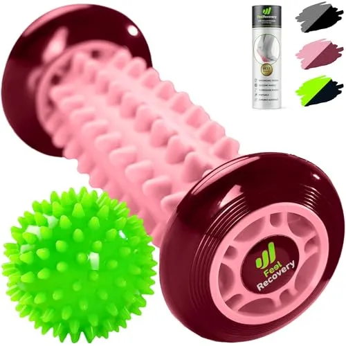 Set Fußmassageroller für Plantar-Fasziitis + Igelbälle Massagebälle für Fußreflexzonenmassage - Akupressur Kit für Füße, Fersensporn, Beine, Cellulite & Plantarfasziitis Schmerzlinderung (Rosa)