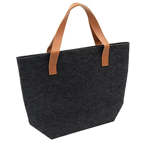 HRB faltbare Filztasche in anthrazit/braun, Aufbewahrungskorb filz, Handtasche Damen groß geeignet als Einkaufskorb oder Strandtasche vielseitige Tragetasche