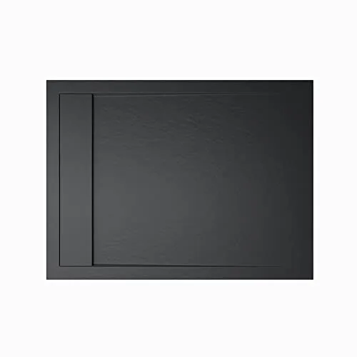 doporro Duschtasse 80x160x3cm flach aus Mineralguss in Anthrazit Rechteckig DIN-Anschlüsse für bodenebene Montage geeignet