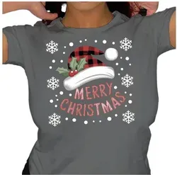 MC Star Print-Shirt Weihnachtsshirts für Frauen, Grafikdruck mit Büffelkaro-Hut in Grau 2XL