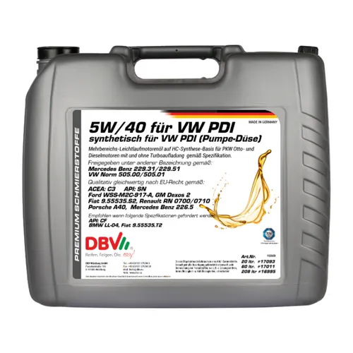 DBV 5W-40 SYNTHETISCH FÜR VW PDI (PUMPE-DÜSE)