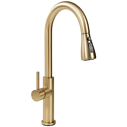REA Küchenarmatur Nest Gold Brush - Küchenarmatur mit Chrombeschichtung, verschmutzungsresistent und stilvolles Design. Der gebogene Auslauf und der Strahlschalter bieten höchste Flexibilität in der Küche.