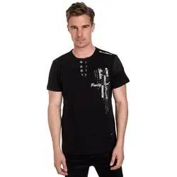Rusty Neal T-Shirt mit schicker Knopfleiste schwarz M