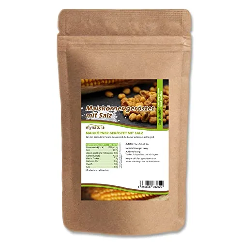 Mynatura Giant Corn Maiskörner geröstet mit SALZ I Getreide I Mais I Salzig I Snack I Vegan I Knusprig I Knabbern I Beutel (1x 1000g)