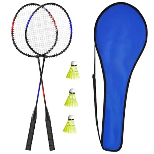 KH Federball Set Badminton Schläger Set of 2 oder 4 für Erwachsene Kinder, Schläger, Federbälle und Tragetasche im Lieferumfang