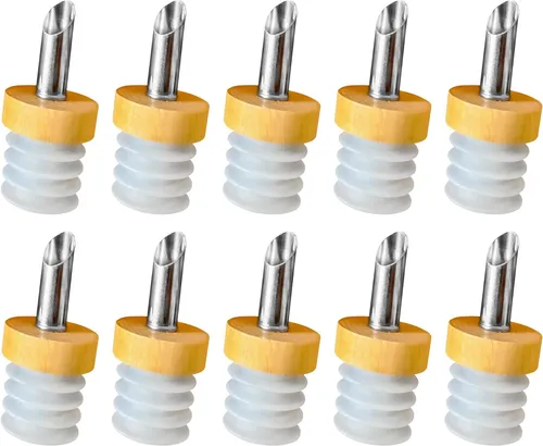 Ausgießer Holz, Essig Öl Flaschen Korken Edelstahl Wein Spirituosen Dosierer x10