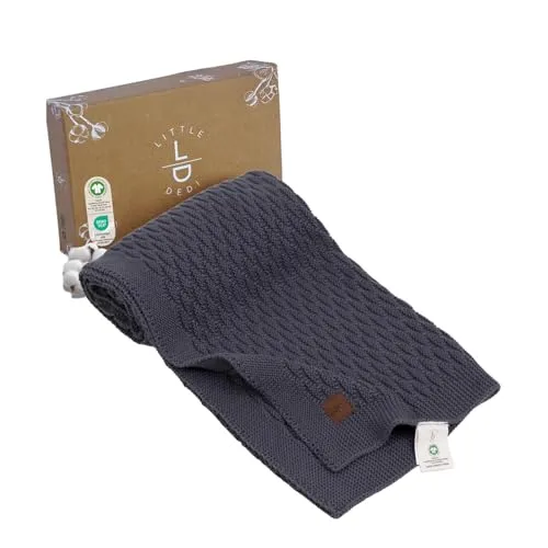 Little Dedi 100% Bio-Baumwolle Babydecke Gestrickt 80x100 cm Dunkelgrau – GOTS Zertifiziert, Weich und Atmungsaktiv, Ideal für Neugeborene und Säuglinge, Nora