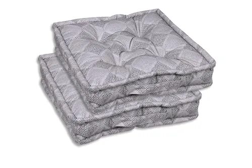 GO-DE Textil Bequeme und attraktive Polsterauflagen für Gartenstühle (2er-Set, Design: Rautenlinien Grau, Sitzkissen Elena)
