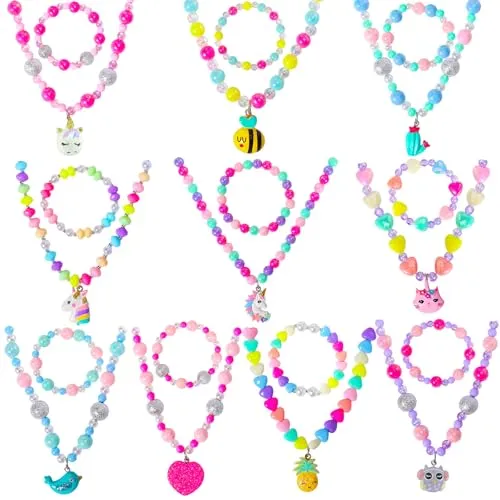 Pinkgarden Kinderschmuck für Mädchen 10 Sätze Kleinkind Kinder Halskette Armband Geldbörse für Mädchen Spielen Schmuck für kleine Kinder verkleiden sich Modeschmuck
