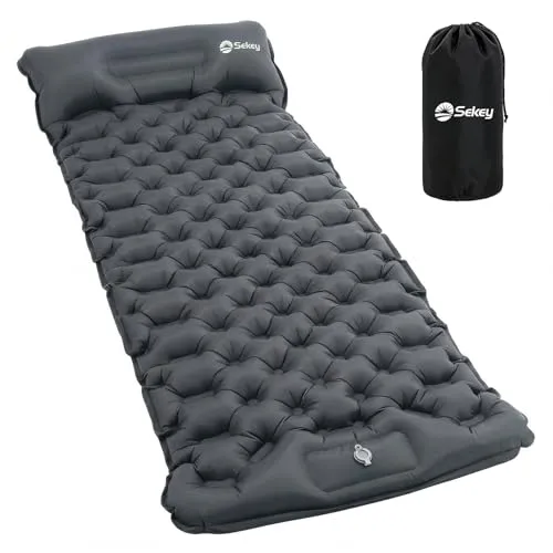 Sekey Ultraleichte Isomatte Camping, Luftmatratze mit Kissen und Fußpumpe, für 1 Person, Verbundbar für 2 Personen, Grau, Ideal für Camping, Trekking, Backpacking, Outdoor Abenteuer