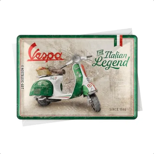 Nostalgic-Art Retro Blechpostkarte, 10 x 14 cm, Vespa – Italian Legend – Geschenk-Idee für Roller-Fans, Original Lizenzprodukt (OLP), Postkarte aus Metall, Mini-Blechschild als Grußkarte