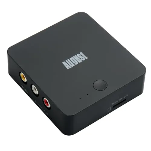 August VGB400 Video Audio Grabber ohne PC - Video-Formatwandler zum einfachen Digitalisieren von VHS und Hi8 Kassetten. Plug&Play für direkte Aufnahmen auf Micro SD oder USB bis 64GB, ideal für nostalgische Filmfans.