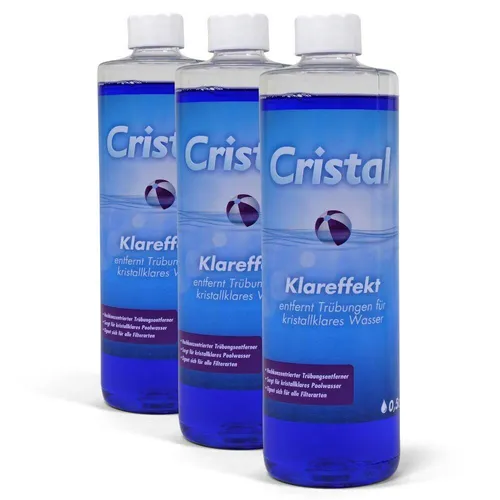 CRISTAL Klareffekt 3x 0,5 l - Superklarer Wasserklärer für Pools und Whirlpools - Wasserpflegeprodukte: Effektive Wasseraufbereitung für kristallklares Wasser in Schwimmbädern, Whirlpools und Teichen. Ideal für alle Wasserarten!