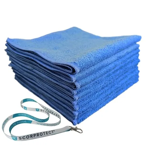 Scorprotect 10x Mikrofasertuch 40x40 cm 300 GSM Blau + Schlüsselband