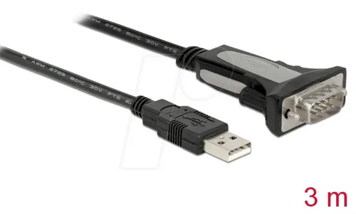 DELOCK 65962 - USB-A auf Seriell RS232 DB9 Adapterkabel, 3 m Länge für zuverlässige Verbindung von Messgeräten und Druckern