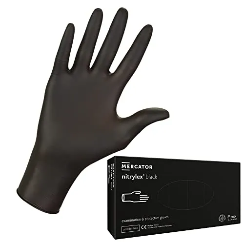 MERCATOR MEDICAL Nitrilhandschuhe, puderfreie Einweghandschuhe NITRYLEX BLACK, Größe: XS - 100 Stück, deckende undurchsichtige schwarze Farbe, texturierte Fingerspitzen, latexfreie Einmalhandschuhe