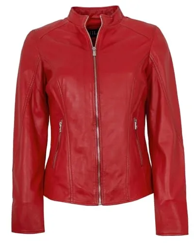 Jilani - Damen Echtleder Lederjacke Lammnappa Salsa rot Größe 40