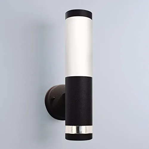 Moderne LED-Außenwandleuchte 232A2-B - Lampen: Zeitlose Eleganz in Schwarz mit witterungsbeständigem Edelstahl. 12 warmweiße LEDs sorgen für stimmungsvolle Beleuchtung im Außenbereich.