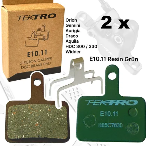 2x Tektro E10.11 Resin Fahrrad Scheibenbremsbeläge 2 Kolben Grün (2 paar)