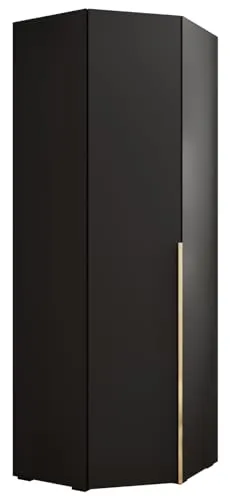 MEBLE KRYSPOL Inova 1 Eckschrank - Kleiderschrank mit Regalen und Stangen - Aufbewahrungsmöbel - für Schlafzimmer, Jugendzimmer, Flur - 236,7x81,7x47cm - Schwarz, Handgriff Gold