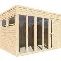 Gartenhaus Bertilo Cubo 3 Office mit Fußboden 336 x 240 cm - Gartenhaus aus naturbelassenem Holz mit Flachdach, ideal als Büro oder Arbeitsraum im Garten, bietet viel Platz und eine stilvolle Optik.