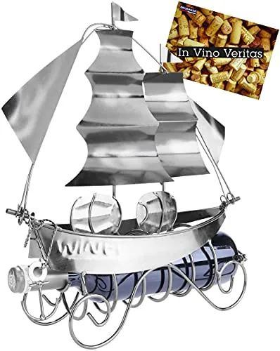 BRUBAKER Wein Flaschenhalter Segelschiff in silber von BRUBAKER