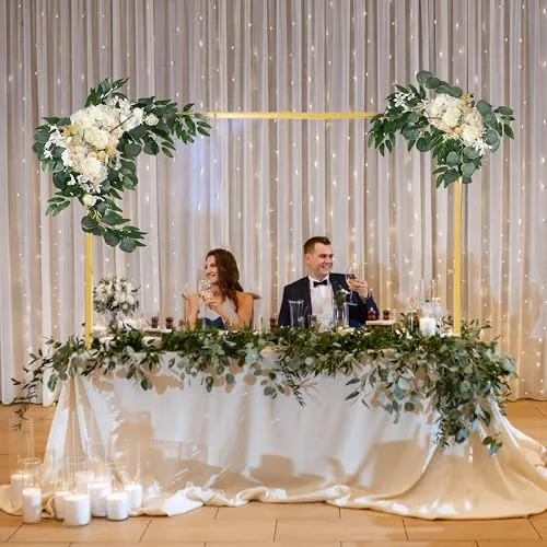 YORFULL Adjustable Metal Over Table Hanging Rod, Verstellbar Tischbogen mit Klemmen 71CM-108CM Hoch 73CM-250CM Länge, Weihnachten, Hochzeit, Geburtstag, Party-Dekoration, Goldfarbener Metall