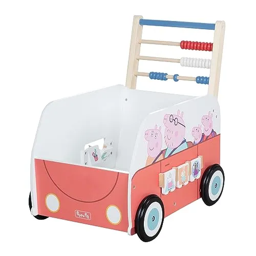 roba Bully-Schiebebus »Peppa Pig« - Lauflernwagen aus Holz mit Spielfunktionen, fördert Motorik und Zahlenverständnis durch interaktive Spiele und Rechenschieber.