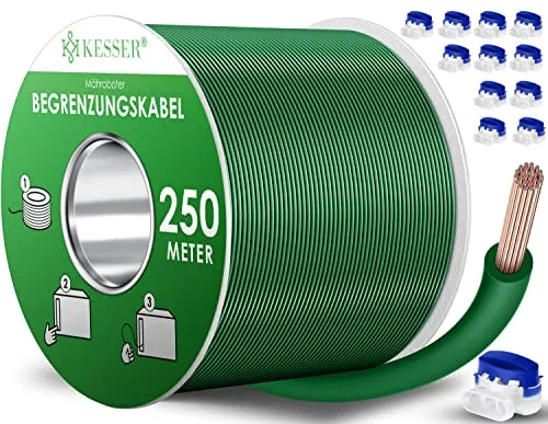 KESSER® Begrenzungskabel 250m für Mähroboter - Mähroboterzubehör mit robustem Begrenzungskabel und 12 Kabelverbindern, ideal für alle gängigen Marken wie Gardena und Bosch, sorgt für präzises Rasenmähen.
