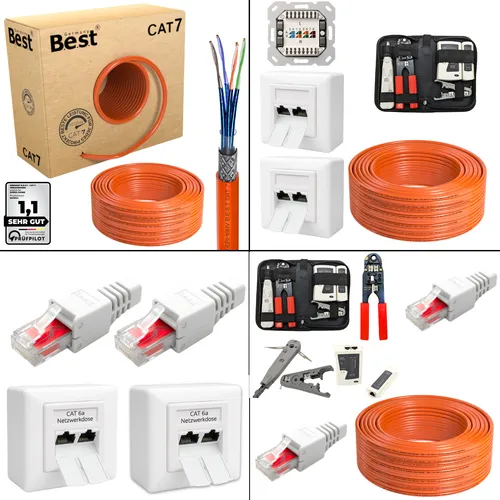 CAT.7 Verlegekabel BEST - Flachkabel für Highspeed-Netzwerke - Ethernetkabel (RJ-45/8P8C) mit 100m Länge, ideal für Gigabit-Verbindungen und platzsparende Installation dank flacher Bauweise.