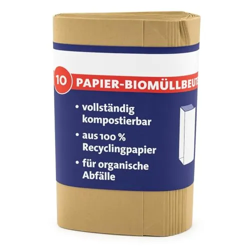 ARLI 10x Bio Müllbeutel 10L Papiermüllbeutel 20x16x34 cm aus 70 g/m² Recyclingpapier kompostierbar & plastikfrei braun & nassfest für Bioabfall (10 Beutel)