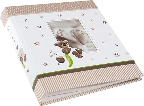 goldbuch 15238 Baby Fotoalbum Honigbär, Album mit Fensterausschnitt, Fotobuch mit 60 weiße Blankoseiten mit 4 illustrierten Seiten und Pergamin-Trennblättern, Kunstdruck, 30x31 cm