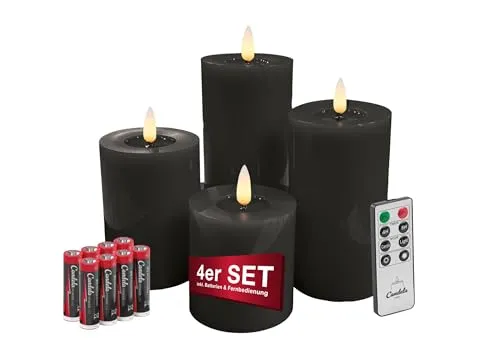 Candela Lights LED Kerzen 4er Set mit Fernbedienung - LED Kerzen mit Echtwachsoberfläche und dimmbarer Flammenfunktion, sicher ohne offene Flamme, ideal für gemütliche Abende und Haushalte mit Kindern oder Haustieren.