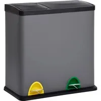 SVITA TC2Combo35 Mülleimer - 35L Küchen-Eimer grau, doppelte Mülltrennung mit Tretmechanismus und rutschfester Pedale