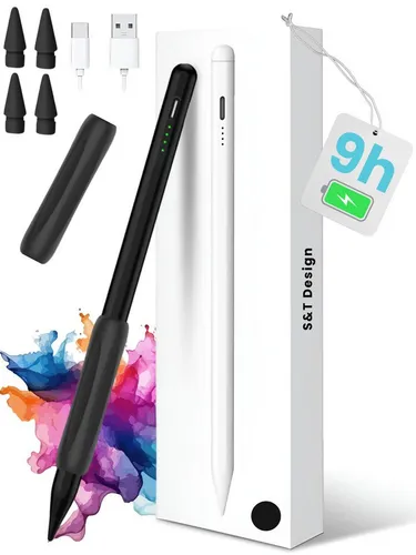 S&T Design USB-C Stylus Pencil für iPad (2018-2026) - Präziser Stylus für iPads (2018-2026) mit Palm Rejection und magnetischer Haftung. Schnellladung in 13 Minuten für bis zu 9 Stunden Nutzung – ideal für kreative Projekte und Notizen.
