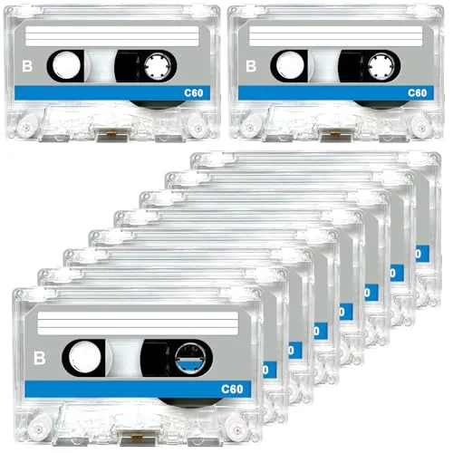 Stück Audio Kassetten Leer: Empty Cassette Tapes, Leere Audiokassetten, Rauscharm Hohe Leistung 60 Min, Transparenter Kunststoff-Kassettenbandhülle für Vorlesungen, Seminare und Alltagsaufnahmen 10
