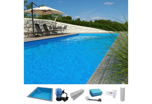 KWAD Rechteckpool KWAD Styropor Pool Easy mit Ecktreppe links 8 x 4 (Komplett-Set), Langlebige Styroporsteine