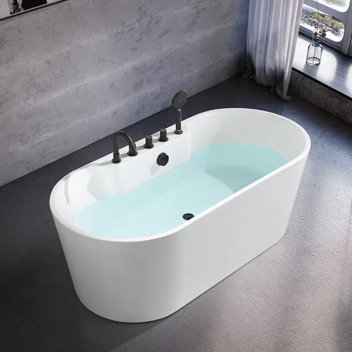 Zeitgenössische Freistehende Acryl Badewanne in Weiß - Elegante Badewanne aus hochwertigem Acryl, freistehend und oval. Ideal für moderne Badezimmer, mit 2 Jahren Herstellergarantie und einfacher Montage.