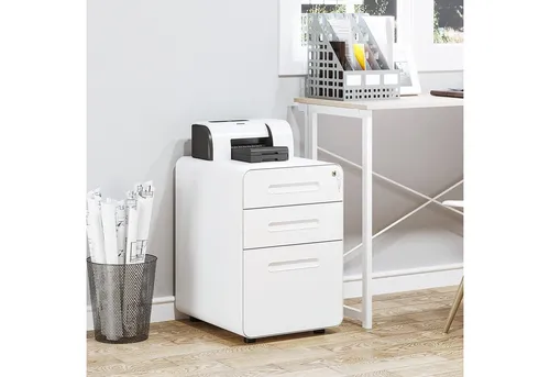 Vinsetto Rollcontainer Stahl - Rollcontainer mit 2 Schubladen für Büromaterialien und einer großen Schublade für Hängeregistraturen. Ideal für Ordnung und Sicherheit Ihrer Unterlagen im Büro.