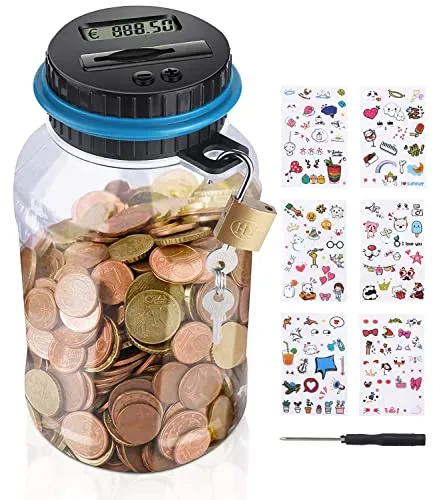 Birshe Digitale Spardose,Zähler Automatische Spardose,Münze Spartopf | Elektronische Spardose Elektronische Geldbank Automatische Papiergeldrolle mit Niedliche Aufkleber Geburtstagsgeschenk