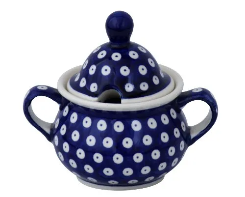 Unbekannt Original Bunzlauer Keramik 0,35 Liter Zuckerdose Zuckerspender Zuckerbehälter mit Deckel Ø14,6 cm H13,2 cm (42)