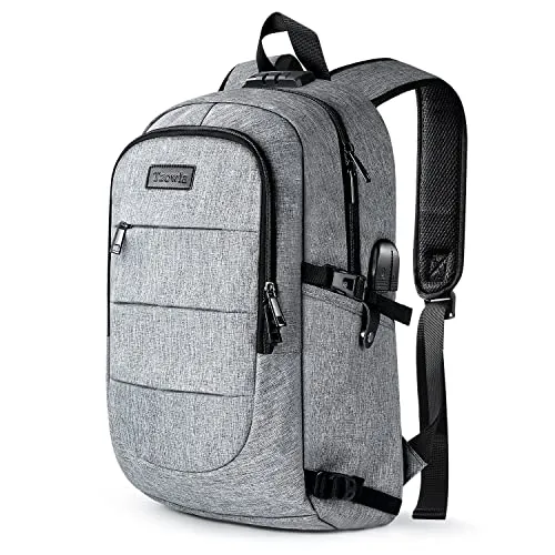 Tzowla Laptop Rucksack Herren und Damen,Reiserucksack wasserdicht Anti-Diebstahl mit USB Ladeanschluss und Schloss fur 17,3 Zoll Notebook,Schmaler Business Arbeits Uni Lässiger Tagesrucksack-Grau