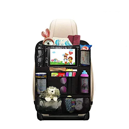 Heyham 1 Stück Premium Auto Rückenlehnenschutz, Autositz Organizer mit Taschen | Rücksitz Schutz Kick-Matte | Auto Rücksitz-Organizer für Kinder mit Durchsichtigem Großen Tablet iPad Fach
