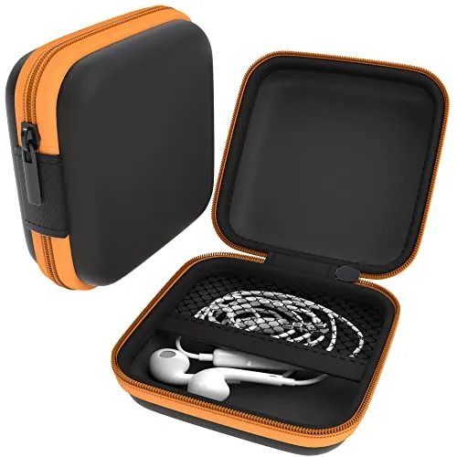 EAZY CASE Universal Tasche für In-Ear Kopfhörer mit Netzfach - Hardcase Aufbewahrungsbox, Schutztasche mit umlaufenden Reißverschluss, extra klein, eckig, Orange