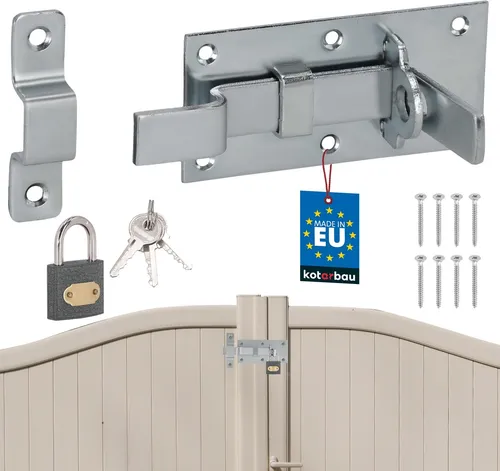 KOTARBAU® Universal-Fallenriegel für Türen, Tore und Pforten mit Vorhängeschloss, Stahl 100 mm + Vorhängeschloss