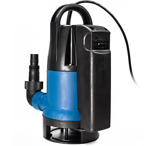 AWM Tauchpumpe Flachsaugend Gartenpumpe Wasserpumpe, 400 Watt, Schmutzwasser, 10 m Rundkabel, Förderhöhe 5 m, Fördermenge 8000l/h, AM-400-TS