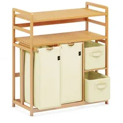 XMHome Wäschekorb 4 Fächer 140L - Wäschebox mit 4 Fächern und 140L Fassungsvermögen, ideal zur Sortierung von Kleidung und vielseitigen Aufbewahrungslösungen, stabil und stilvoll aus Bambus.