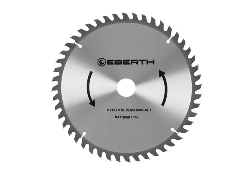 EBERTH Kreissägeblatt aus Stahl mit Hartmetall-Zähnen 250mm Durchmesser, 30mm Bohrung, 1.8mm Blättstärke, 2.8mm Schnittbreite, 48 Zähne, RPM Max. 7000