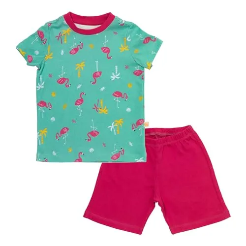 SCHLUMMERSACK Kinder Schlafanzug Mädchen kurz Flamingo Größe 104 3-4 Jahre |Kinderschlafanzüge Jungen zweiteilig | Schlafanzug Winter Mädchen Kuschel Pyjama Kinder Set Baumwolle